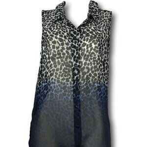 H&M Divided Cheetah PRINT Blue Ombré Sheer Button Down Shirt SIZE: 2